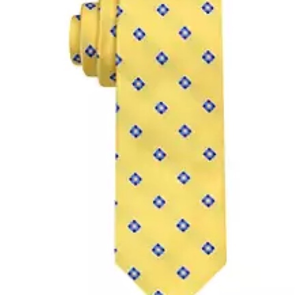 Jos. A. Bank Yellow Tie with Blue Diamond Pattern - Picture 1 of 1